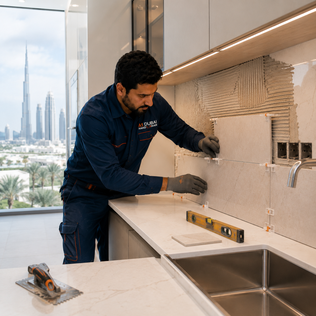 Kitchen wall and backsplash tile installation in Dubai